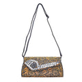Brown Faux Leather Crossbody Bag with Floral Embossing and Rhinestone Accents