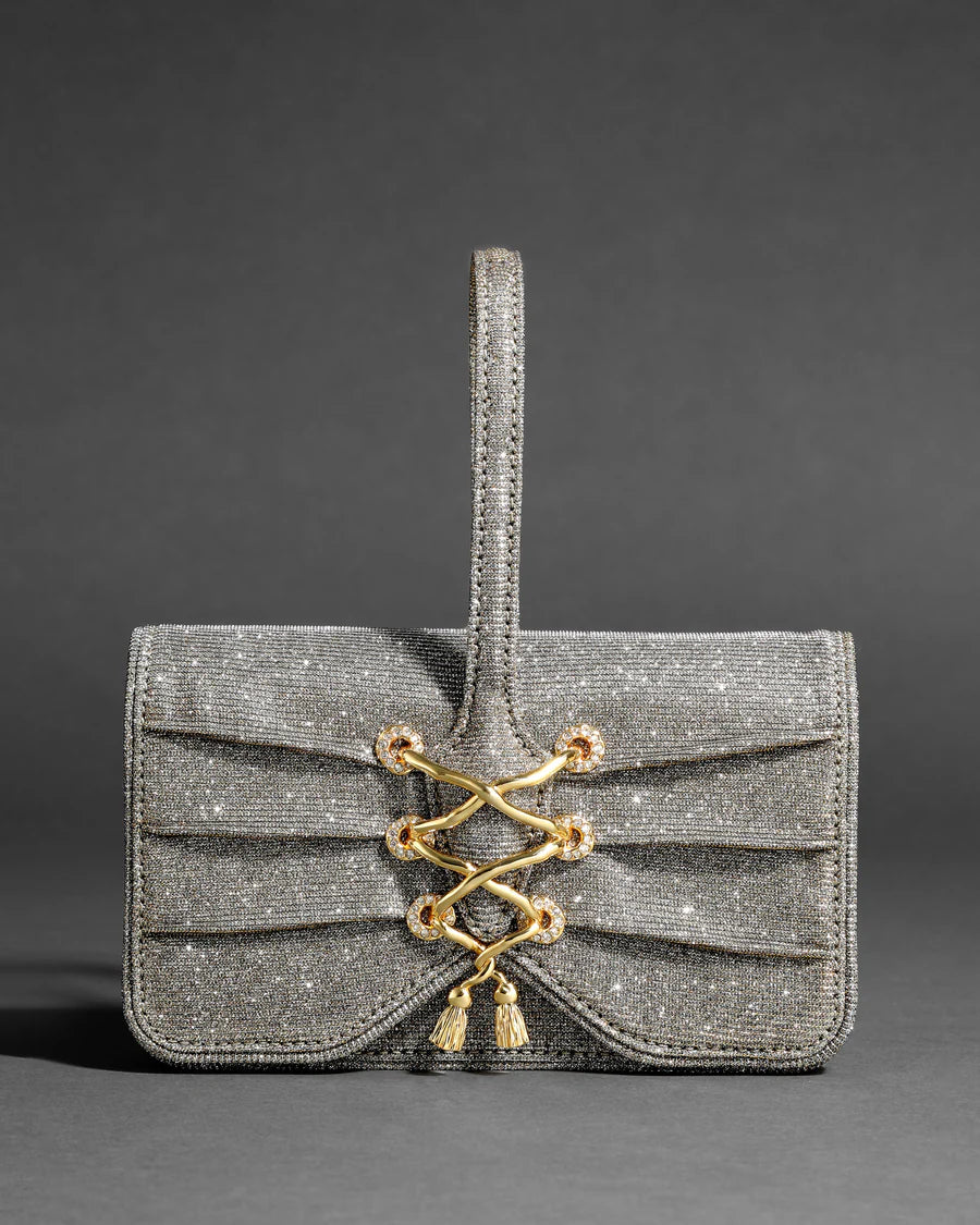 Rhinestone-embellished wristlet with a wrist strap