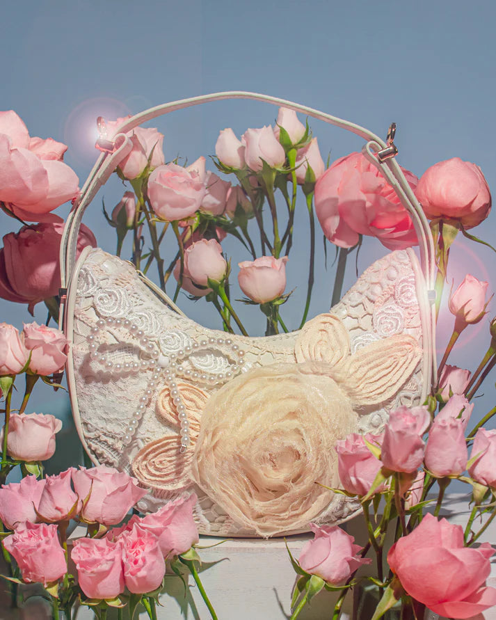 Rosette Lace One-Shoulder Crossbody Bag