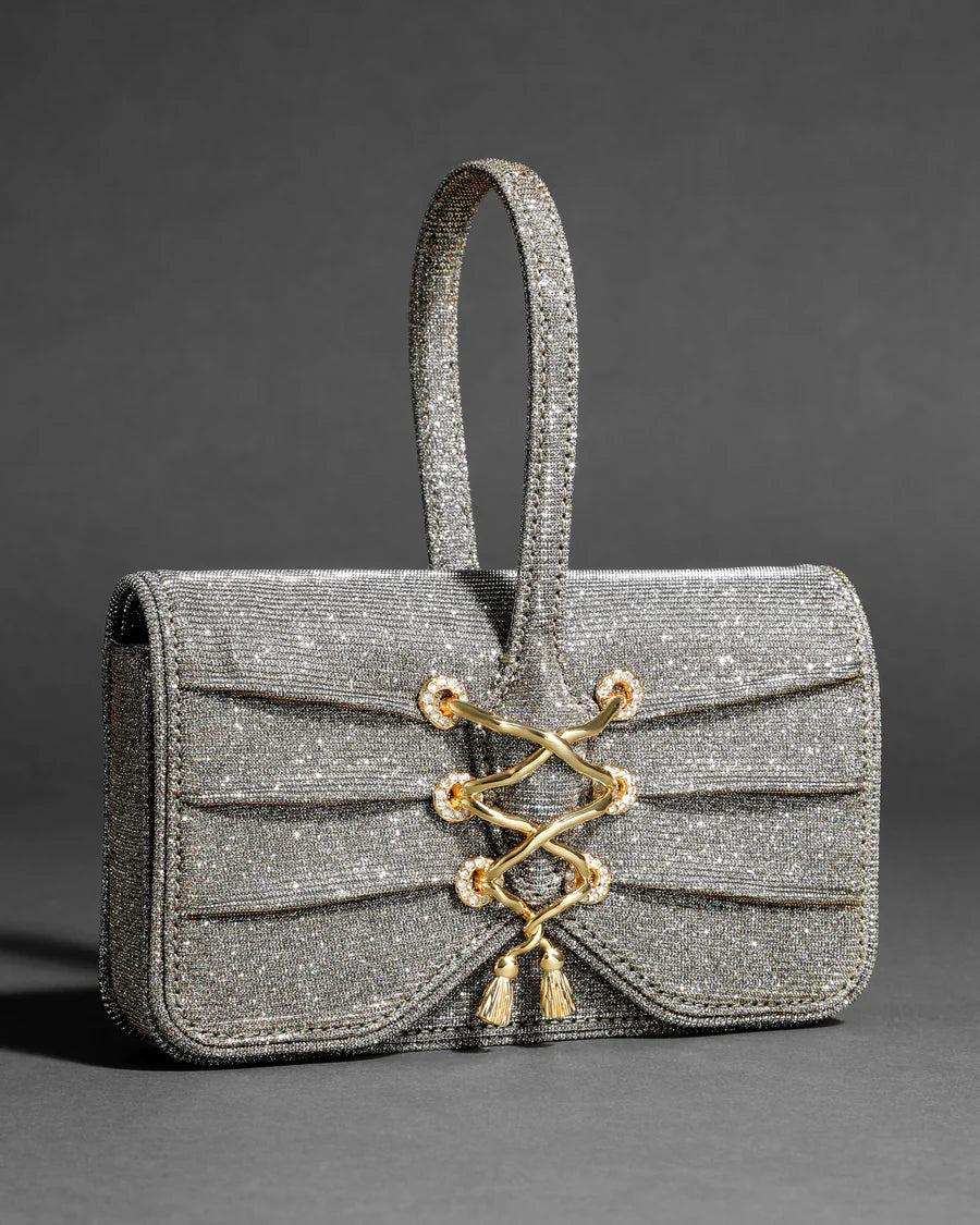 Rhinestone-embellished wristlet with a wrist strap