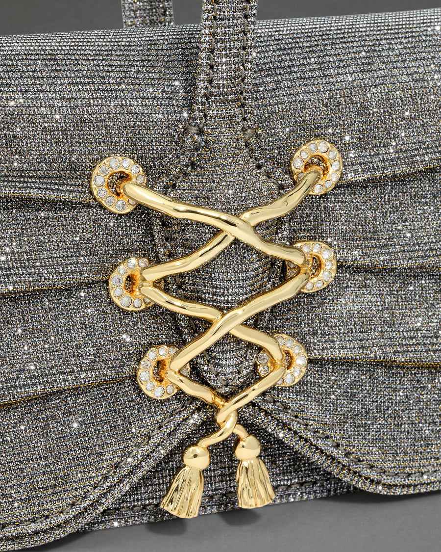 Rhinestone-embellished wristlet with a wrist strap