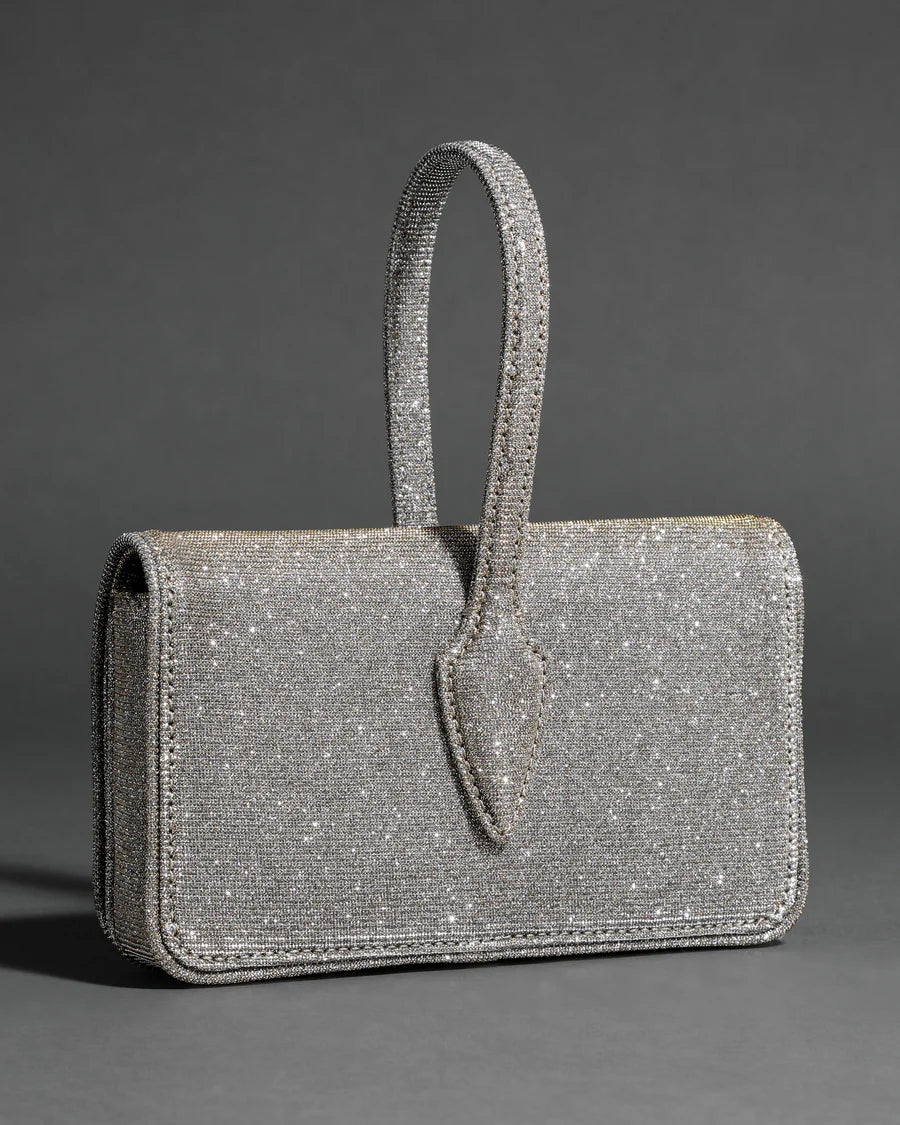 Rhinestone-embellished wristlet with a wrist strap