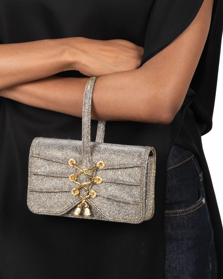 Rhinestone-embellished wristlet with a wrist strap
