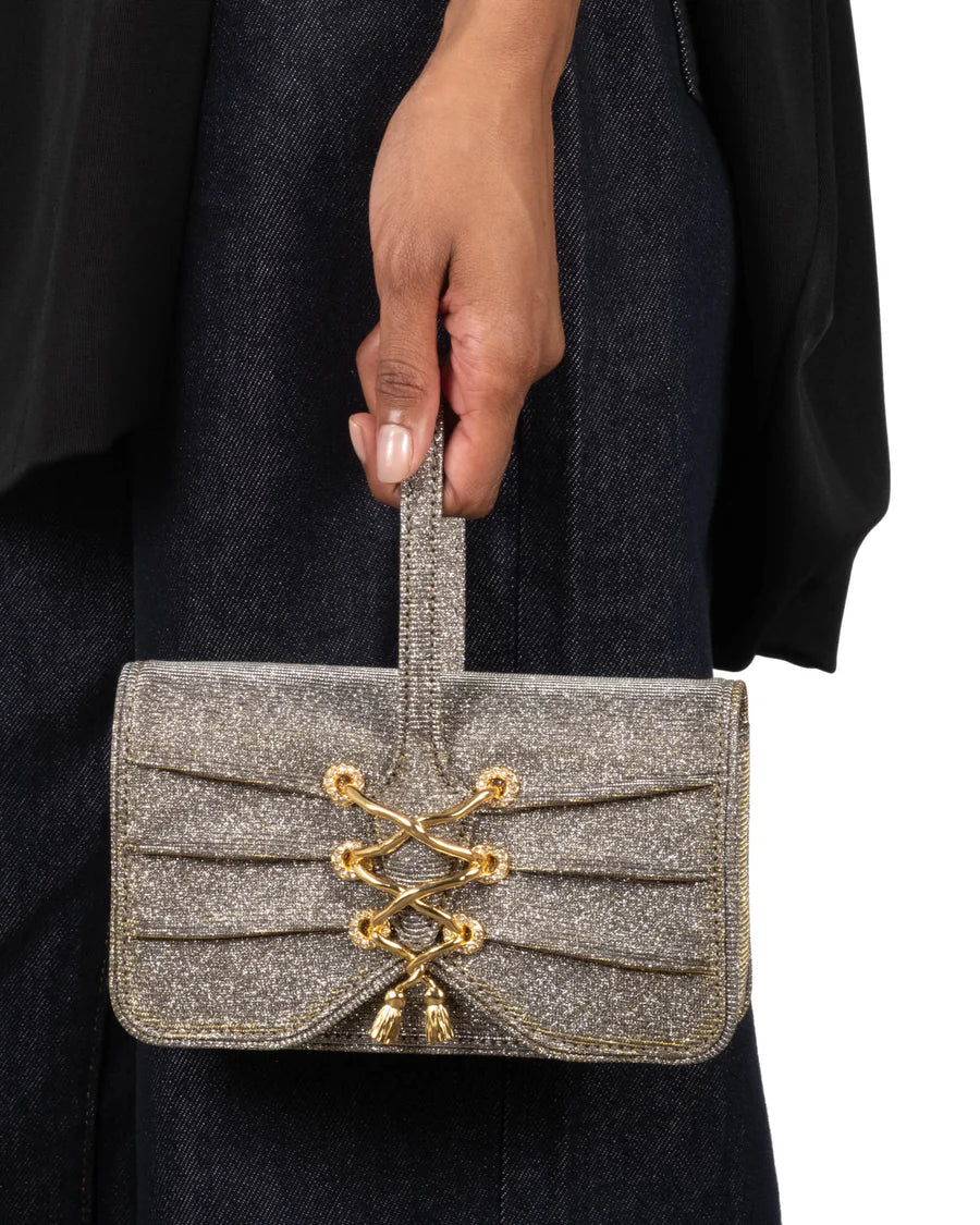 Rhinestone-embellished wristlet with a wrist strap