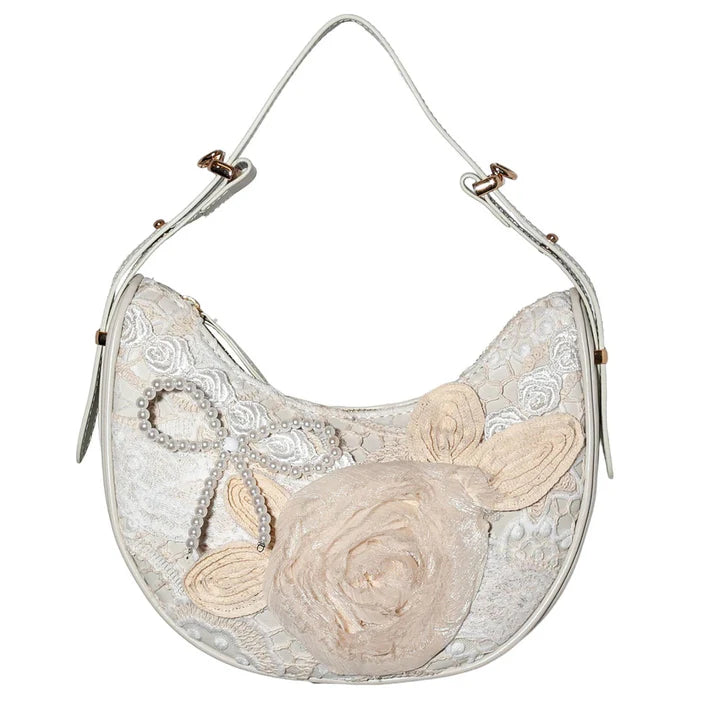 Rosette Lace One-Shoulder Crossbody Bag