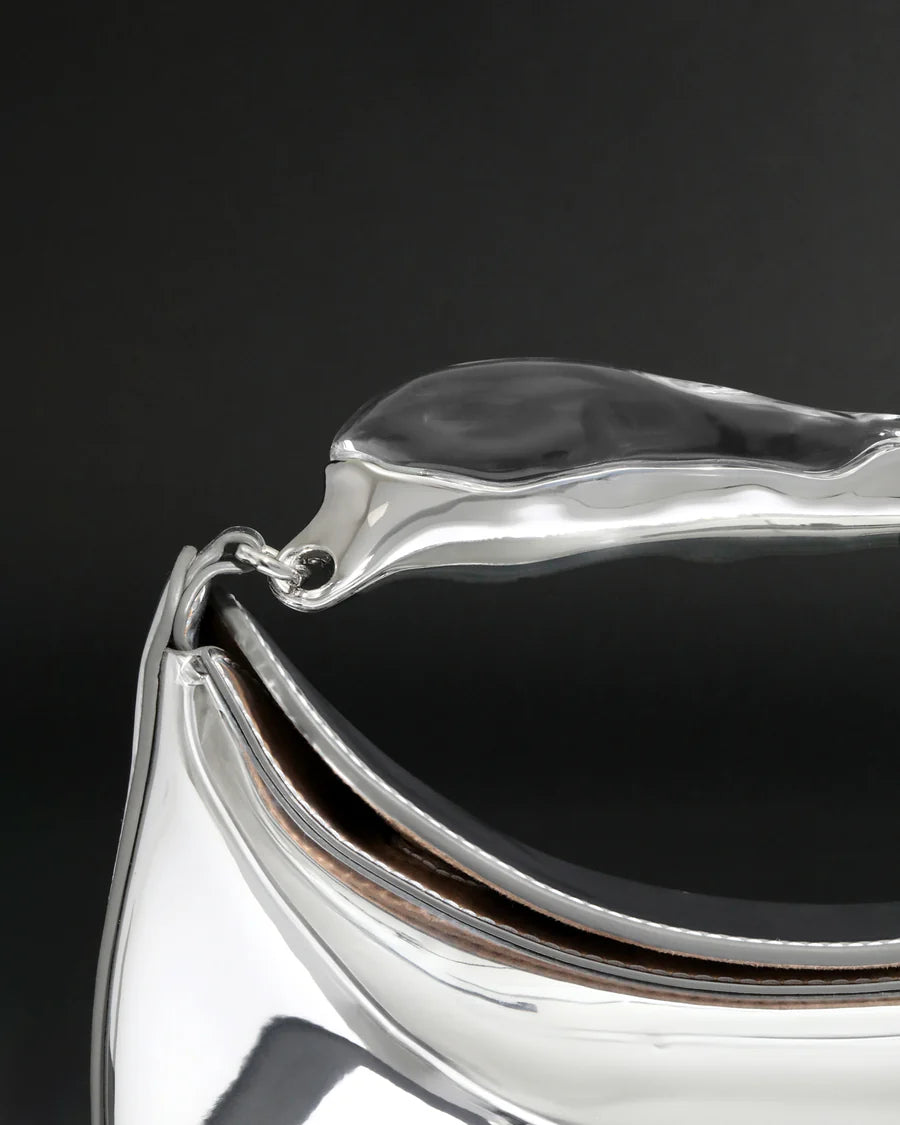 Transparent Acrylic Handle Mirrored Clutch – Chrome Finish
