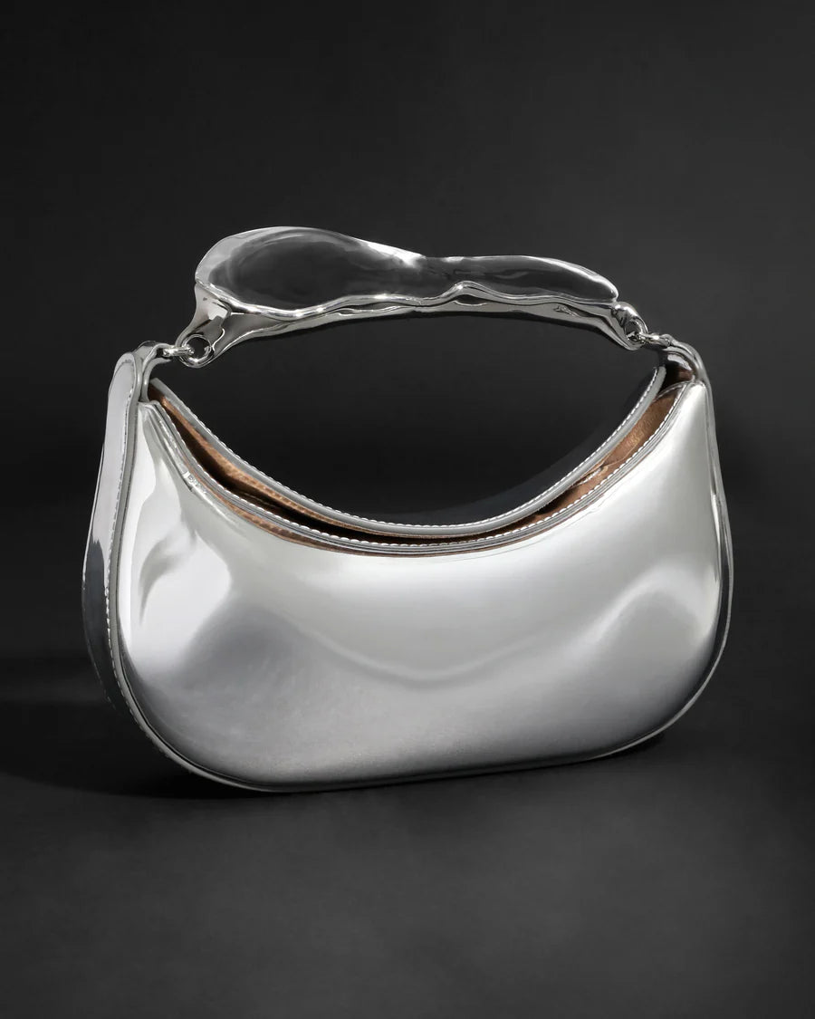 Transparent Acrylic Handle Mirrored Clutch – Chrome Finish