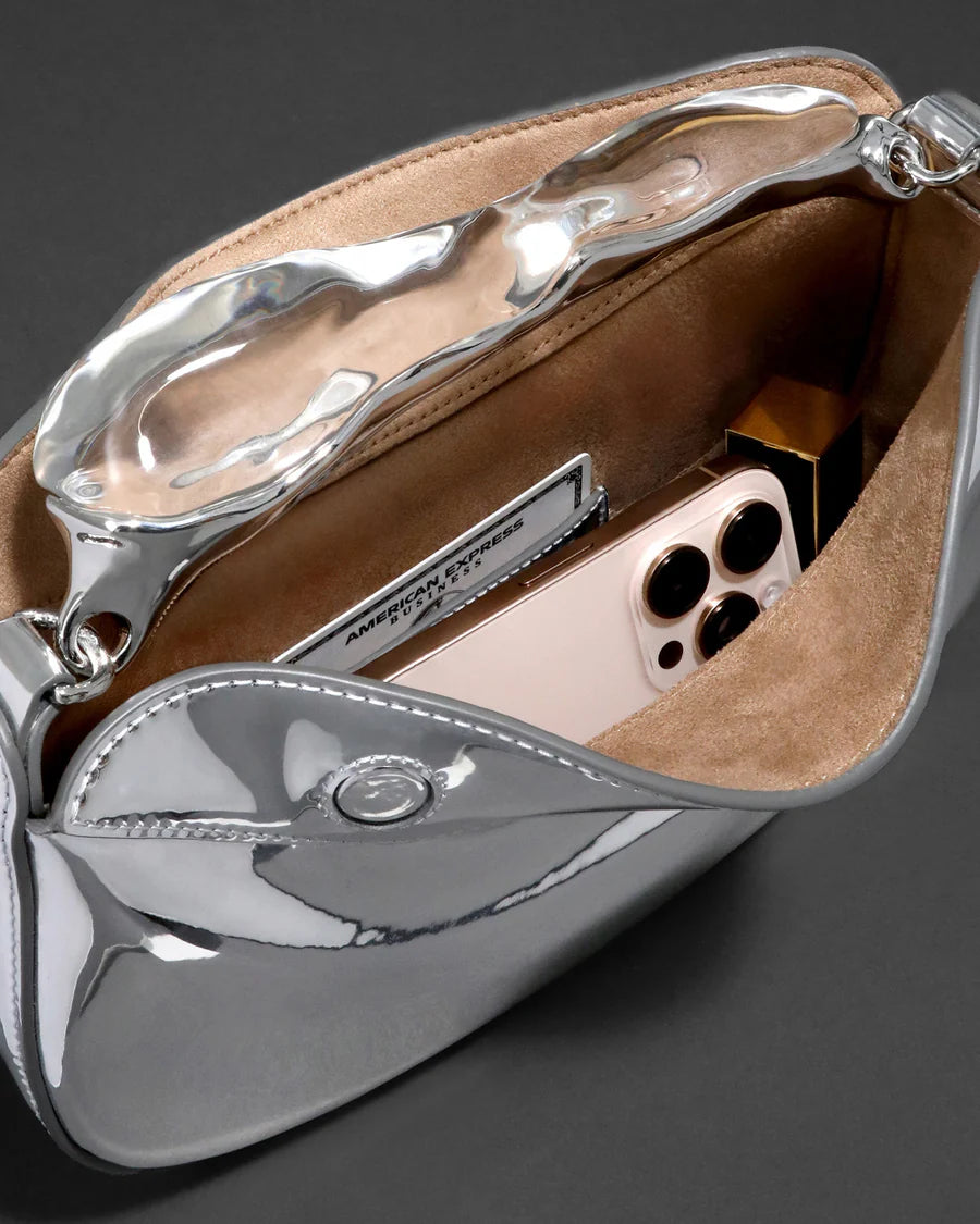 Transparent Acrylic Handle Mirrored Clutch – Chrome Finish
