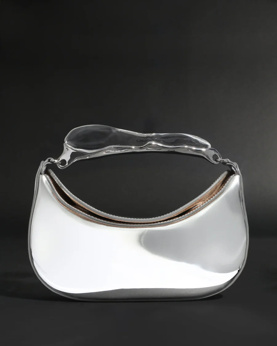 Transparent Acrylic Handle Mirrored Clutch – Chrome Finish