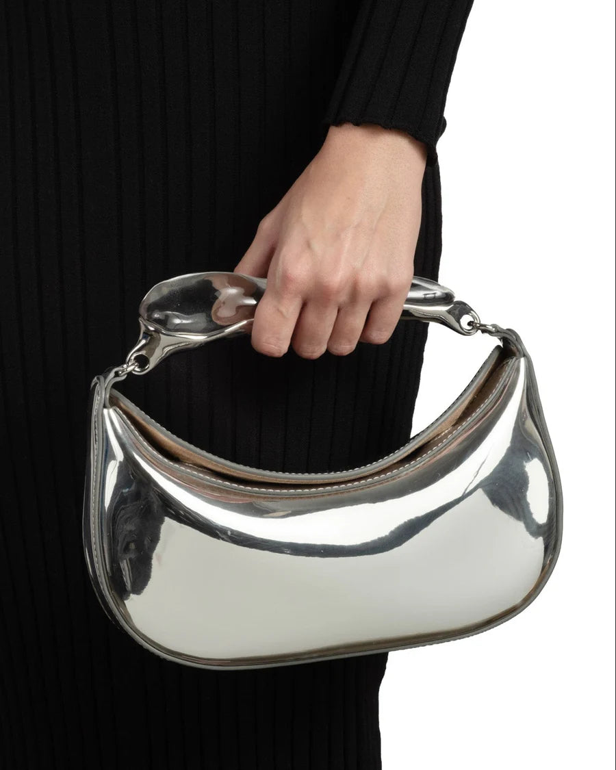 Transparent Acrylic Handle Mirrored Clutch – Chrome Finish
