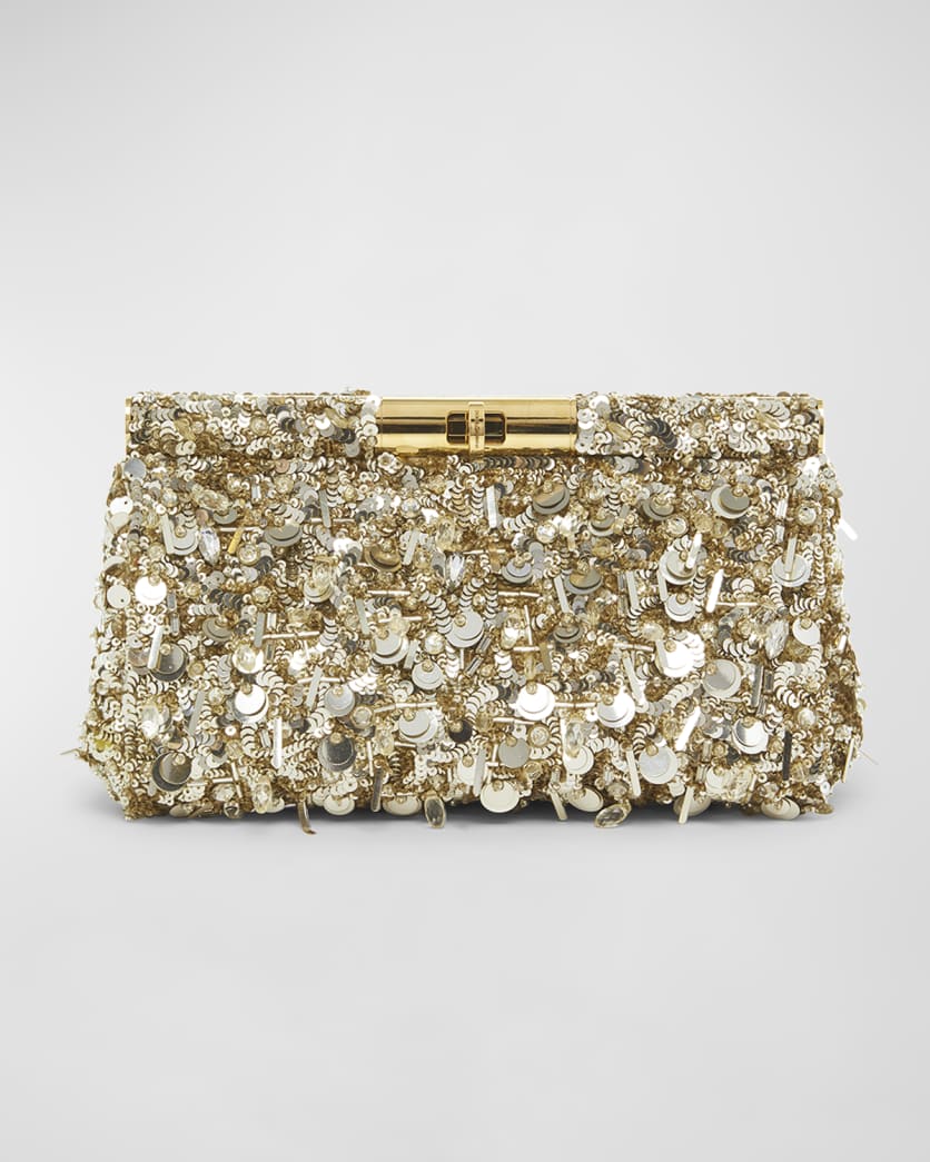 Gold sequin clasp clutch