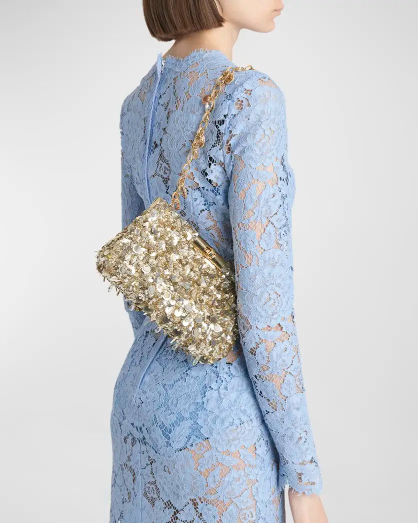 Gold sequin clasp clutch