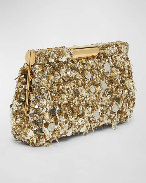 Gold sequin clasp clutch