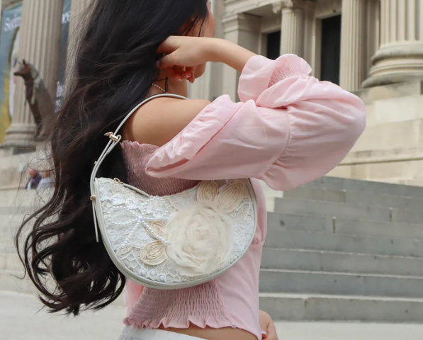 Rosette Lace One-Shoulder Crossbody Bag